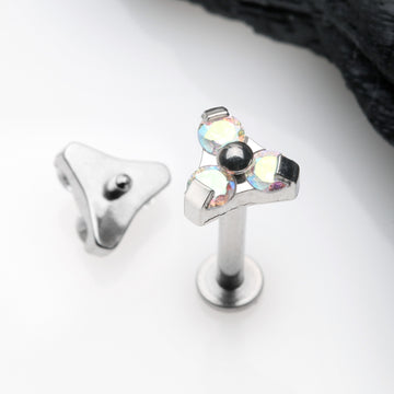 Detail View 1 of Trinity Sparkle Internally Threaded Steel Labret-Aurora Borealis